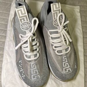 Versace Gray and White Sneakers with Suede Accents